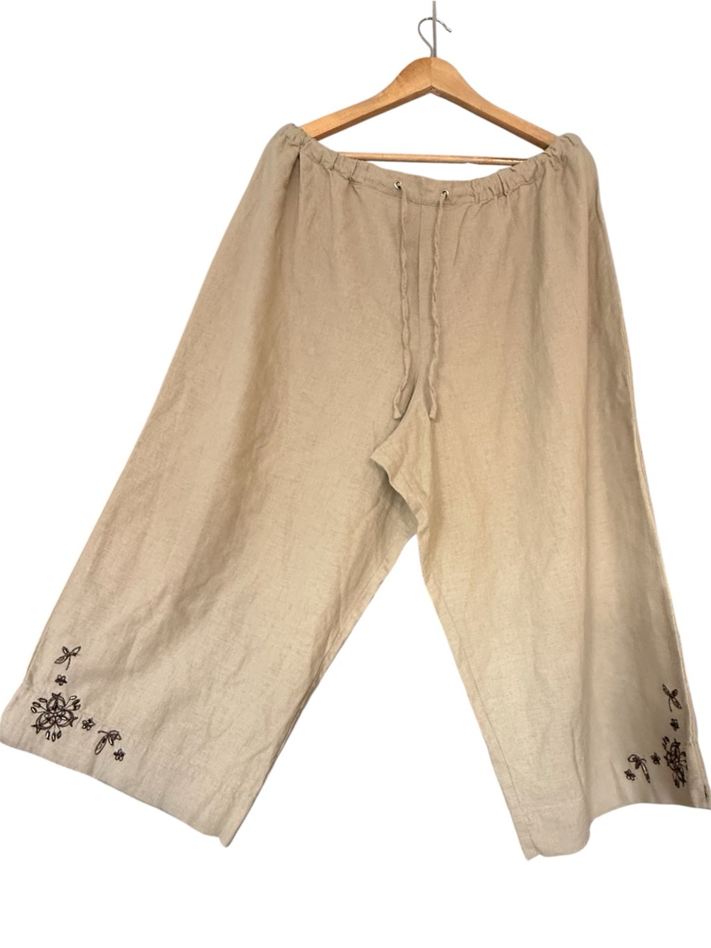 White Stag Linen Blend Embroidered Cropped Wide Leg Pants Women 18W / 20W